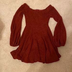 Off the shoulder, balloon sleeve sweater dress